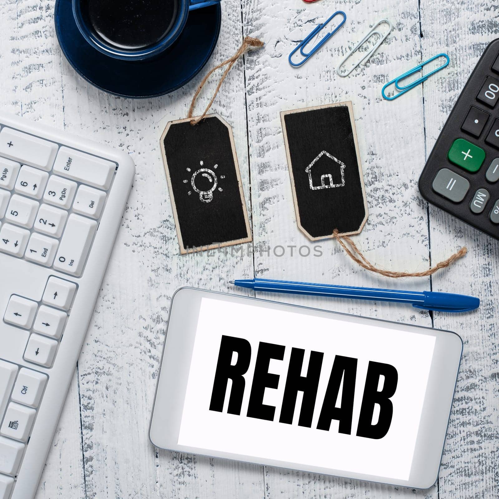 Writing displaying text Rehab, Internet Concept course treatment for drug alcohol dependence typically at residential