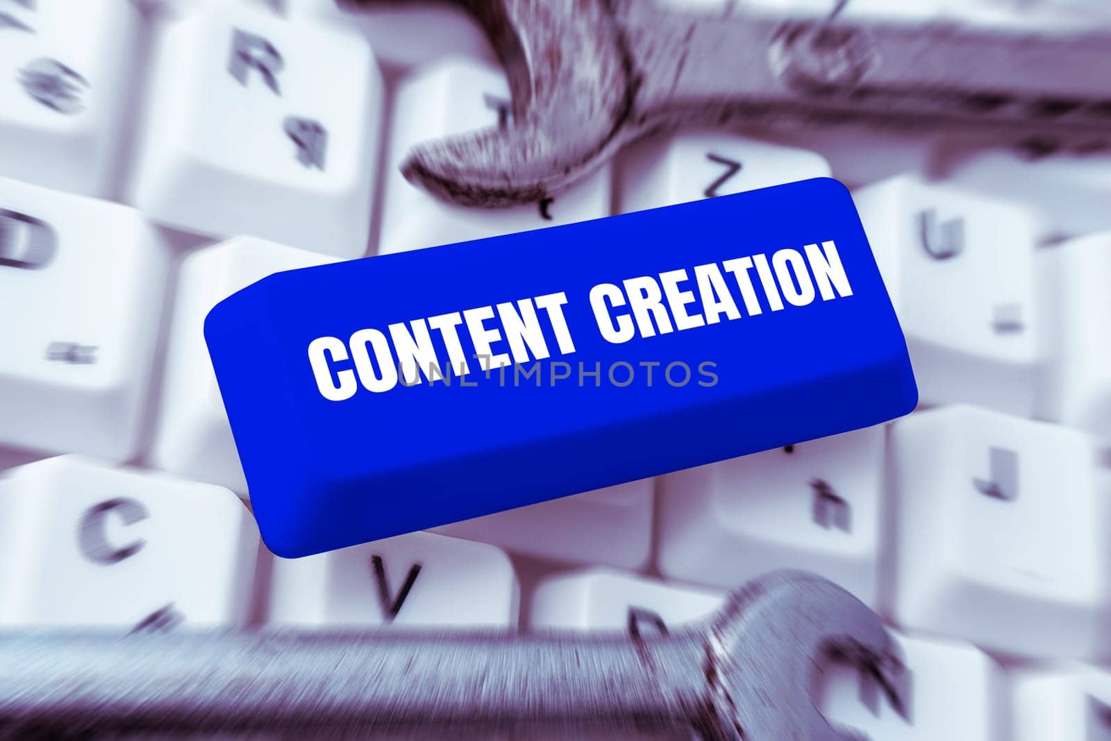Conceptual caption Content Creation, Conceptual photo contribution of information to any digital media