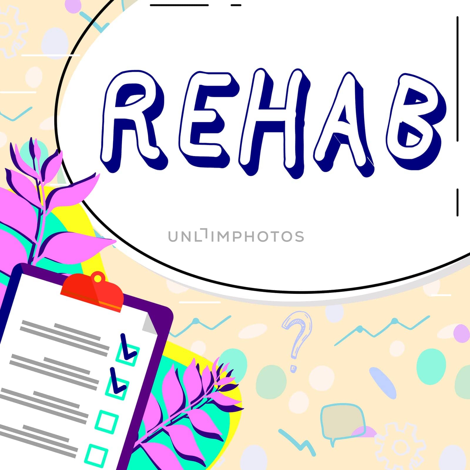 Conceptual caption Rehab, Business showcase course treatment for drug alcohol dependence typically at residential