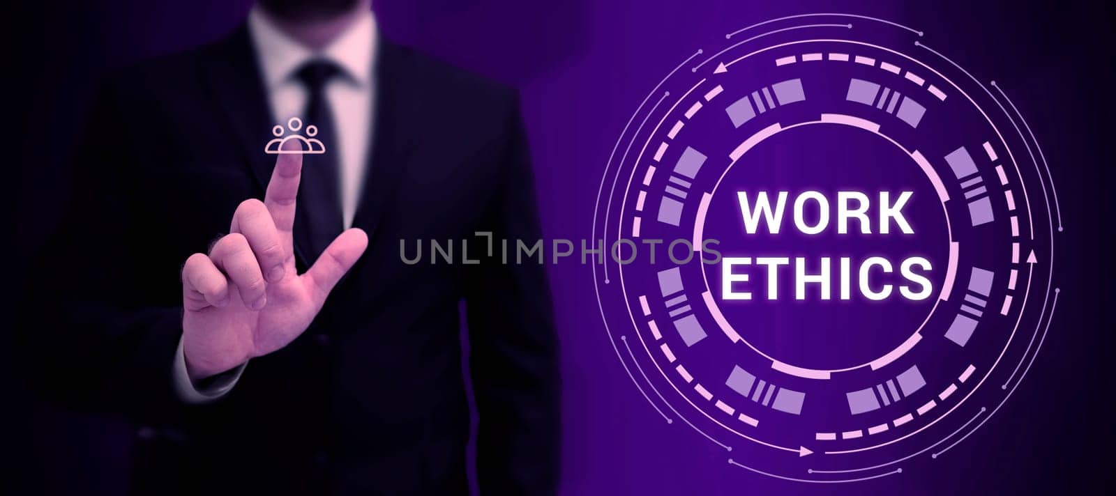Hand writing sign Work Ethics, Word for A set of values centered on the importance of doing work