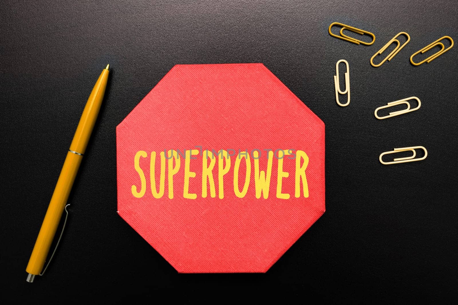 Writing displaying text Superpower, Business overview a power or ability of a kind enables and enforces the bearer