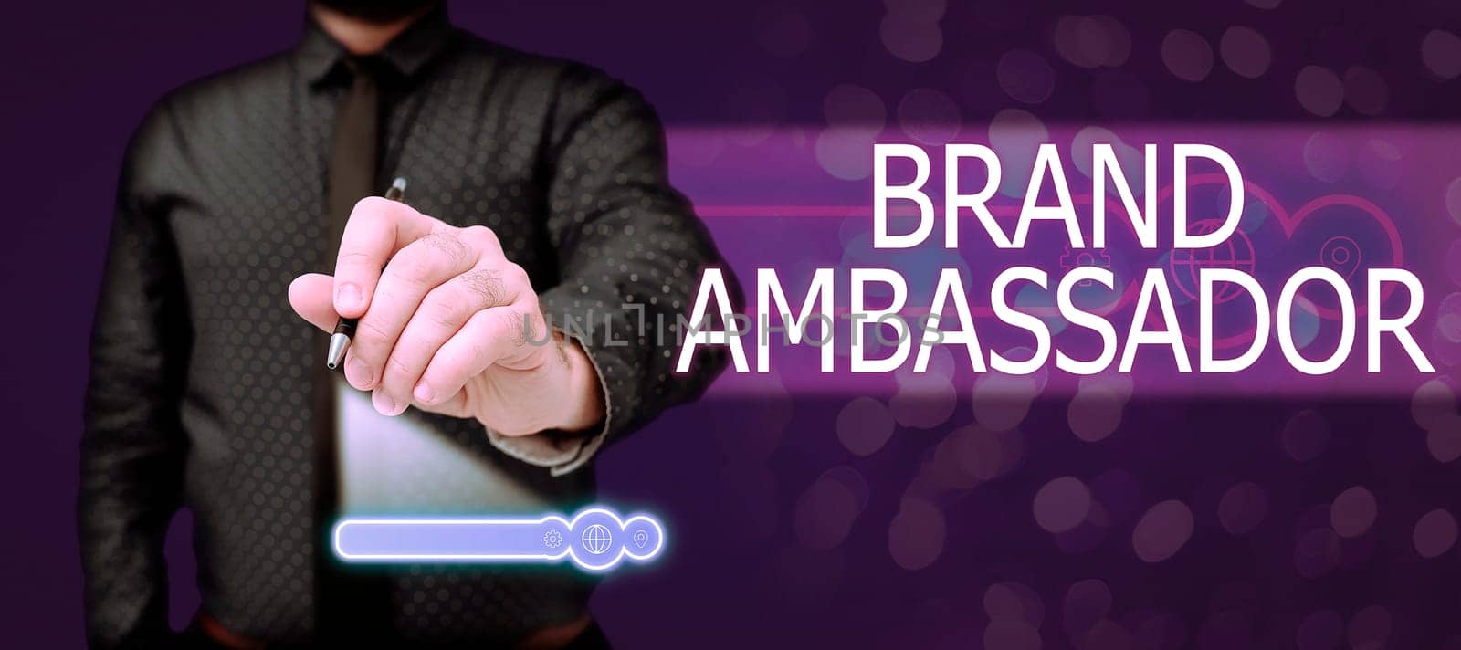 Text sign showing Brand Ambassador, Word for agent accredited as the resident representative for a special brand