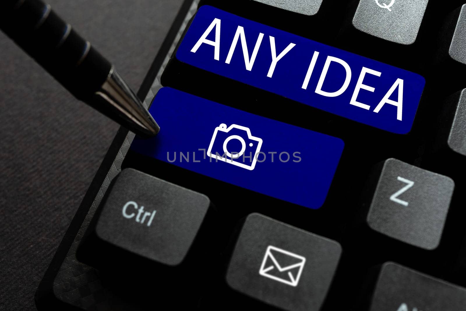 Writing displaying text Any Idea, Business approach Asking people if they have thoughts about case or problem