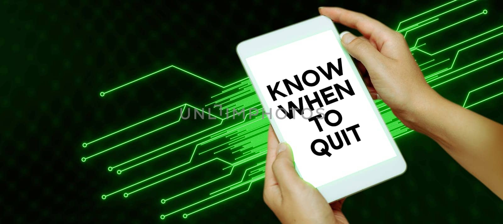 Conceptual caption Know When To Quit, Concept meaning be aware of the right moment to give up retirement