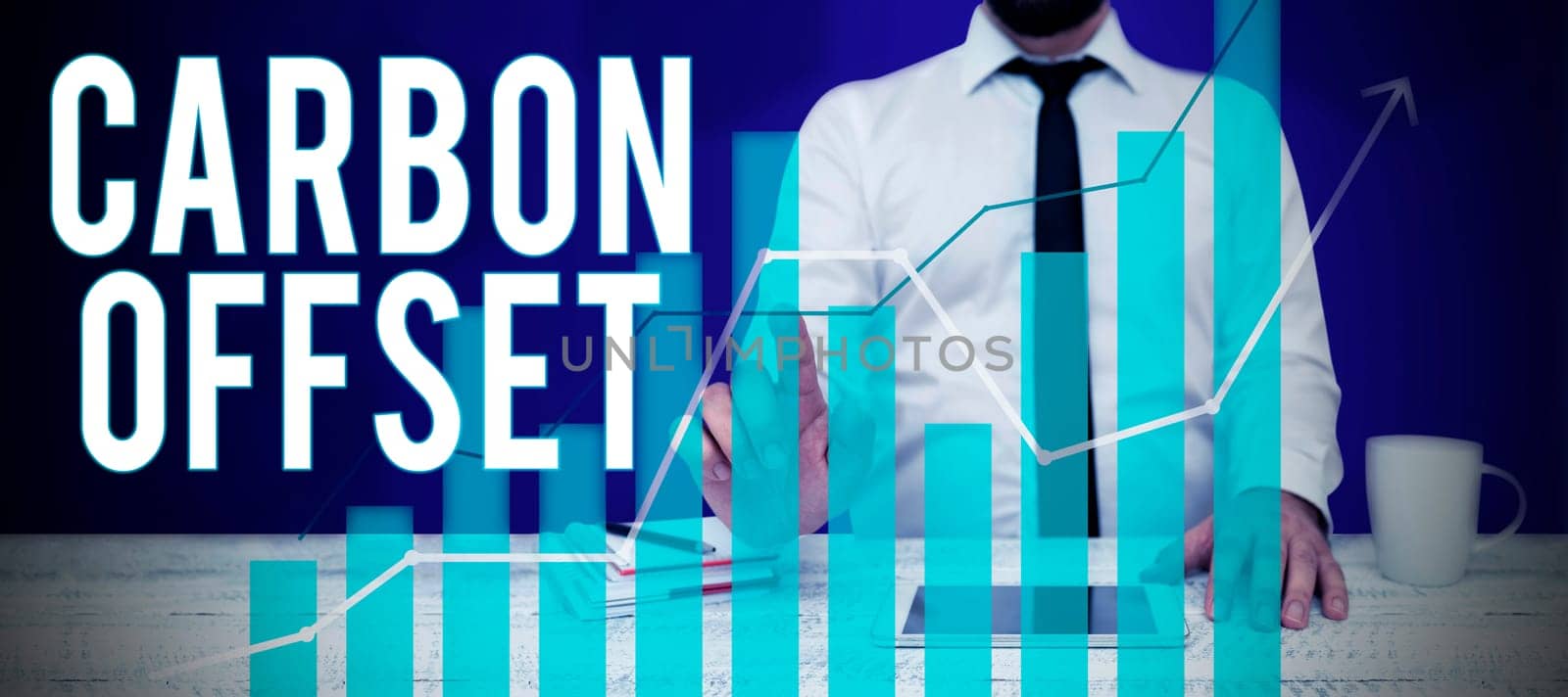 Text caption presenting Carbon Offset, Business showcase Reduction in emissions of carbon dioxide or other gases