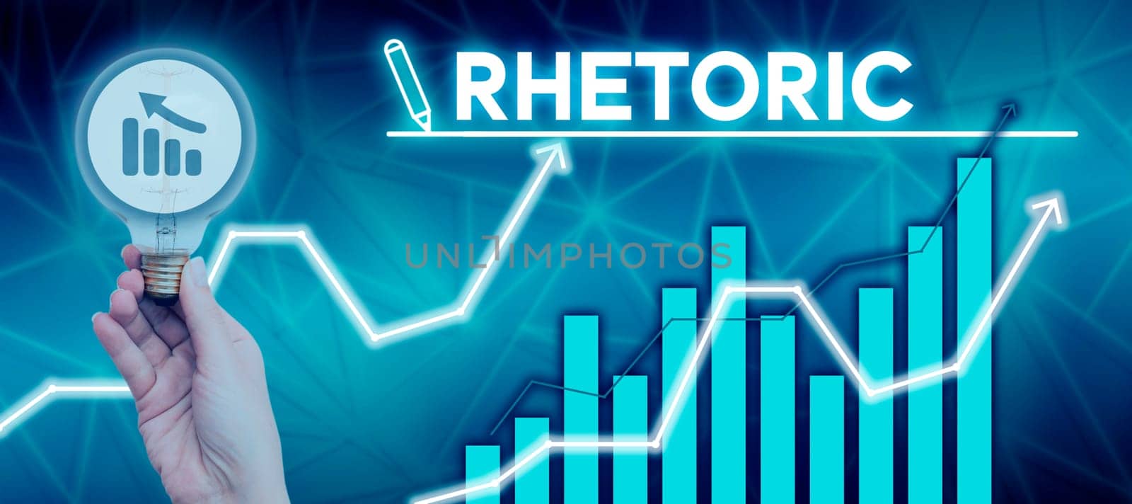 Text caption presenting Rhetoric, Concept meaning study of writing or speaking as mean of communication or persuasion