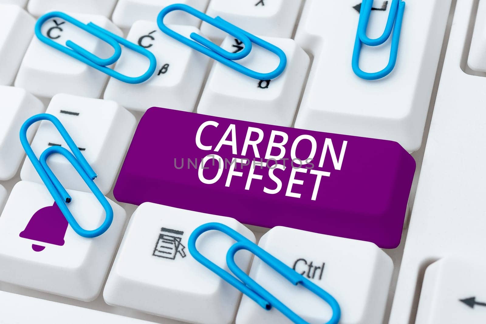 Hand writing sign Carbon Offset, Word Written on Reduction in emissions of carbon dioxide or other gases
