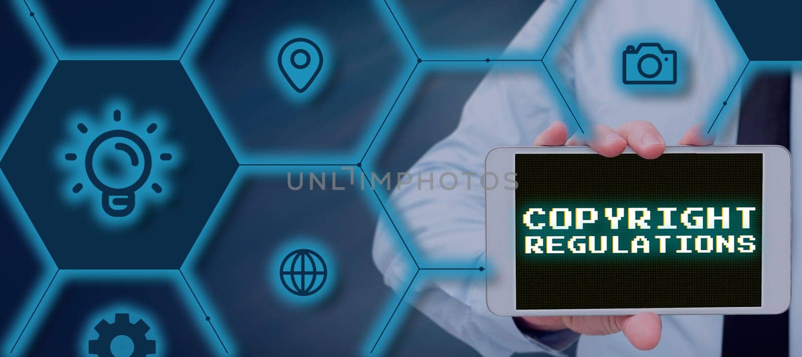 Writing displaying text Copyright Regulations, Conceptual photo body of law that governs the original works of authorship