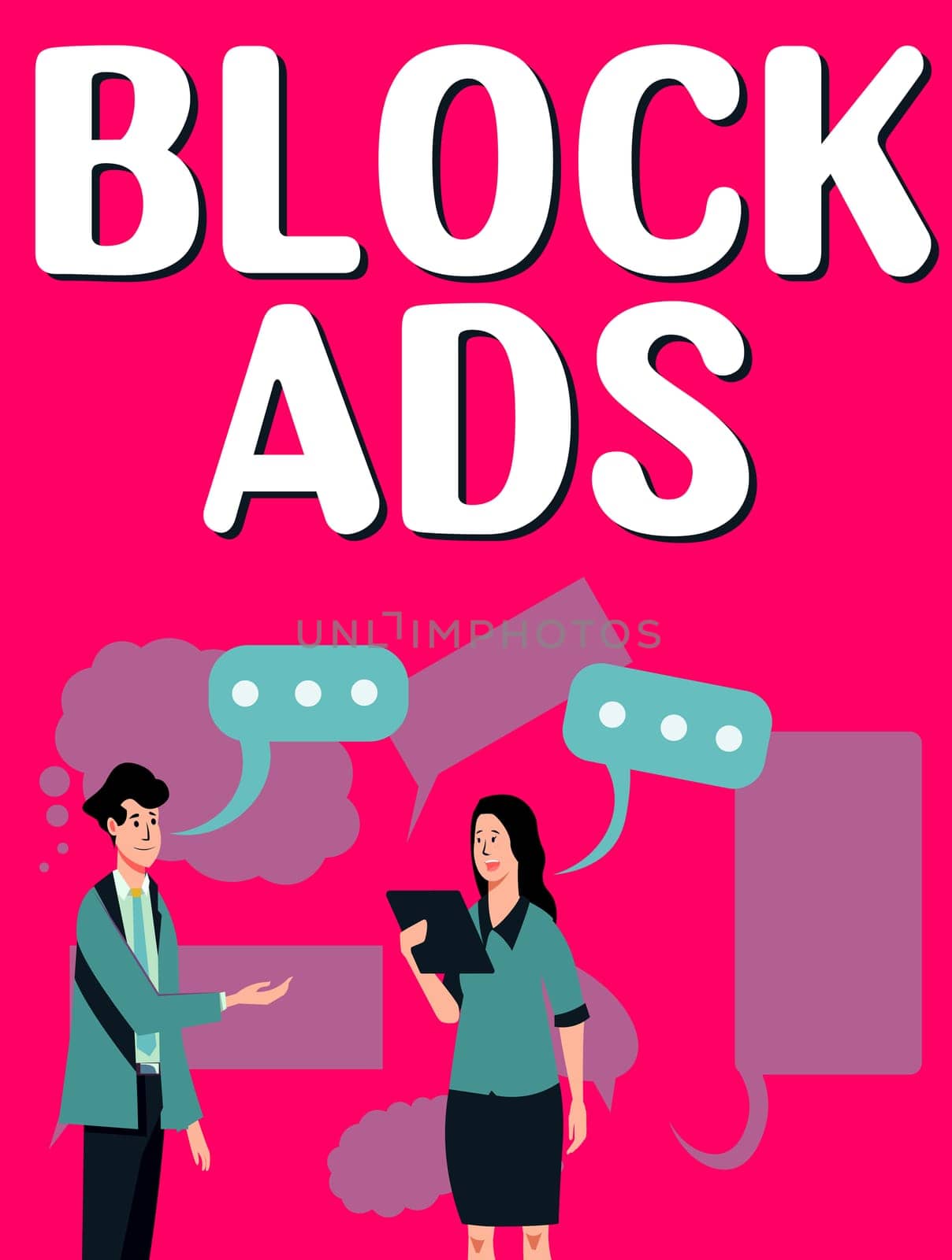 Handwriting text Block Ads, Concept meaning program that will remove different kinds of advertising from Web