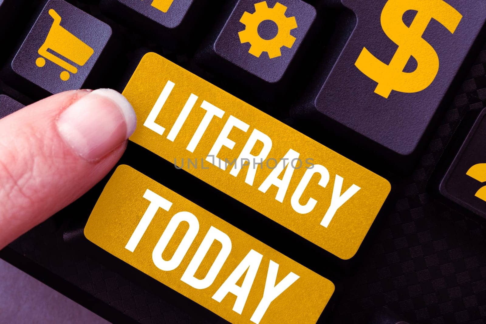 Hand writing sign Literacy, Internet Concept ability to read and write competence or knowledge in specified area