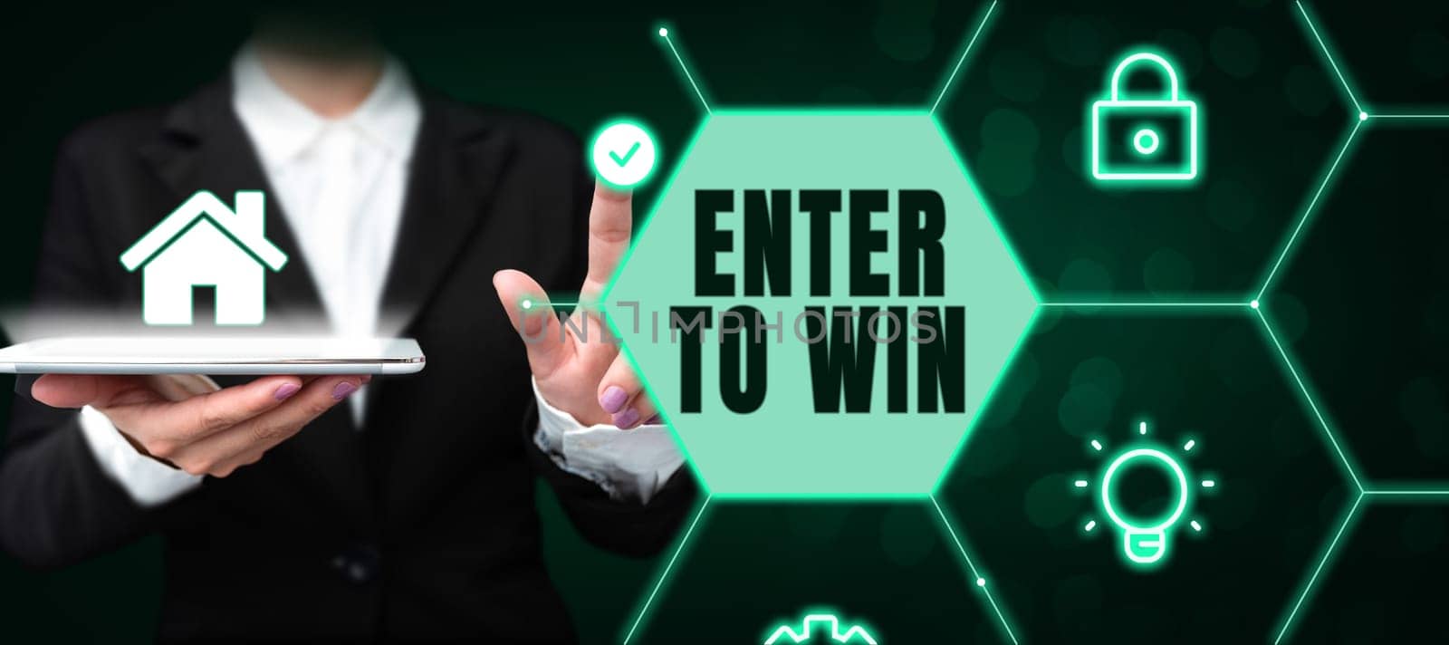 Conceptual caption Enter To Win, Business overview exchanging something value for prize or chance of winning