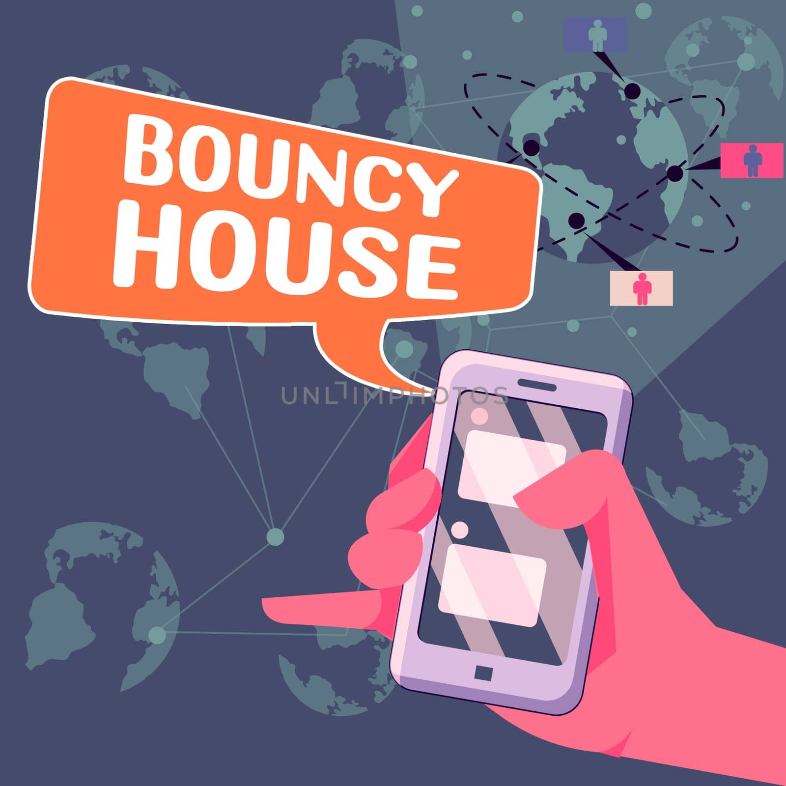 Handwriting text Bouncy House, Business approach Automated program that runs over the Internet Artificial intelligence