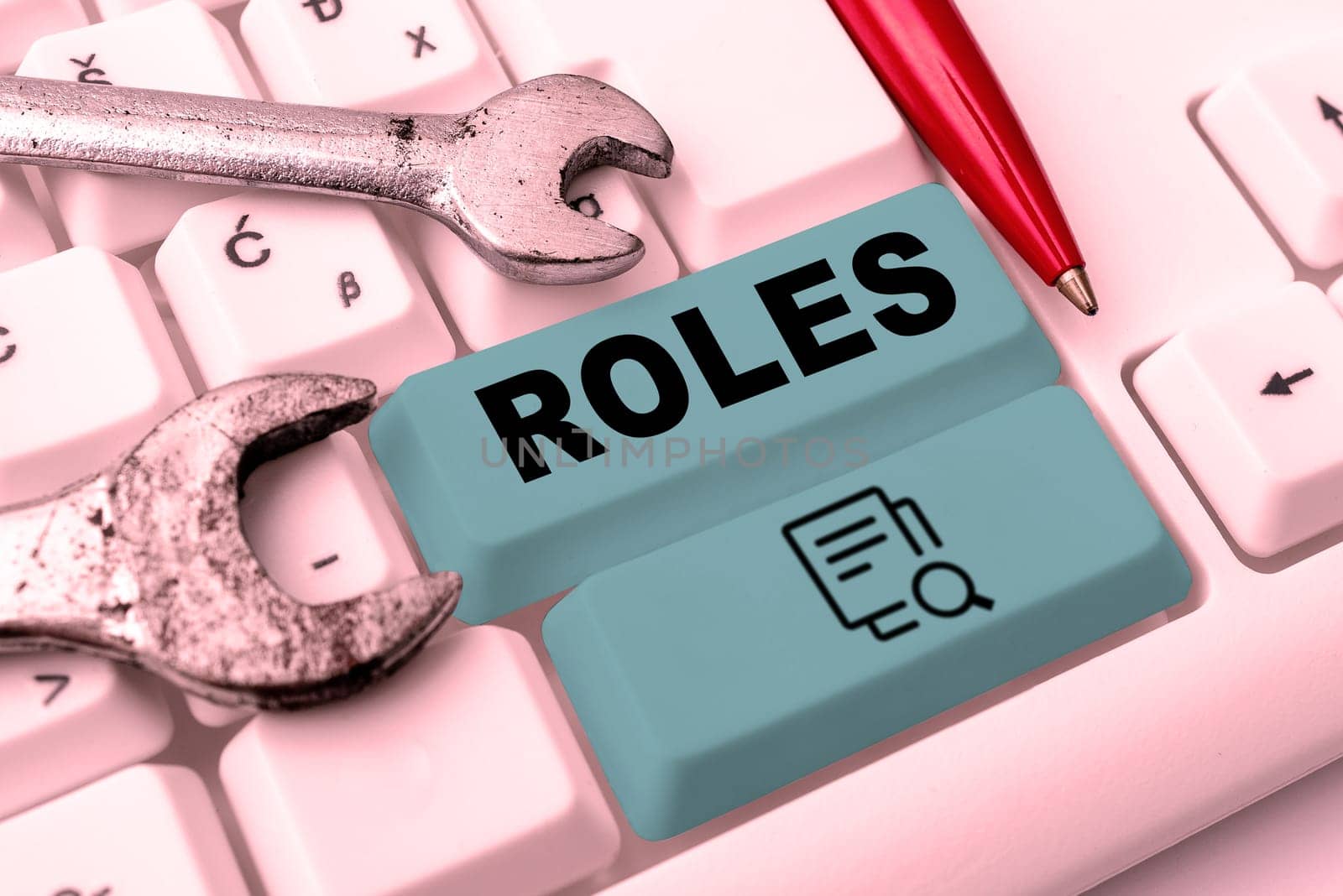 Sign displaying Roles, Business showcase part played by person thing in particular situation Actor profession