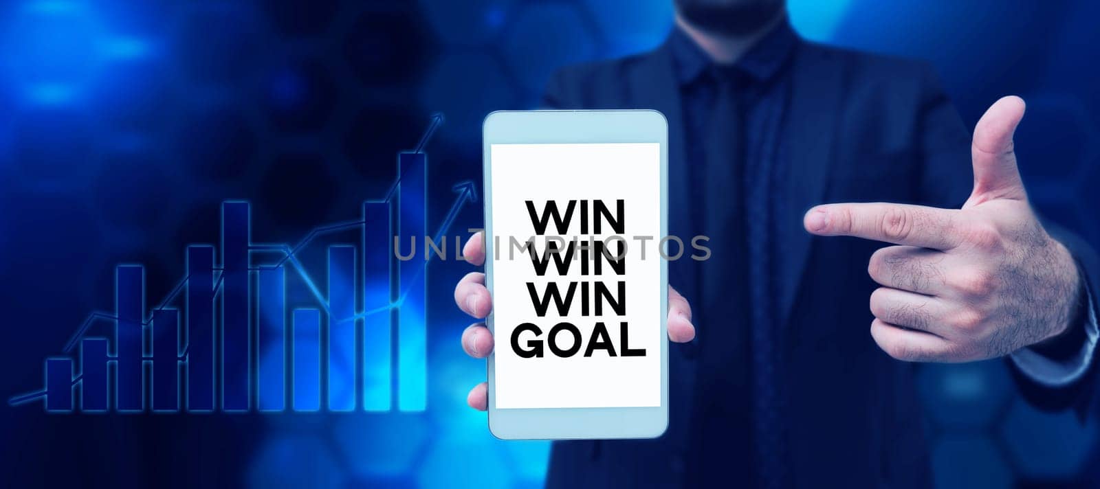 Text caption presenting Win Win Win Goal, Internet Concept Approach that aims to satisfy all parties involved