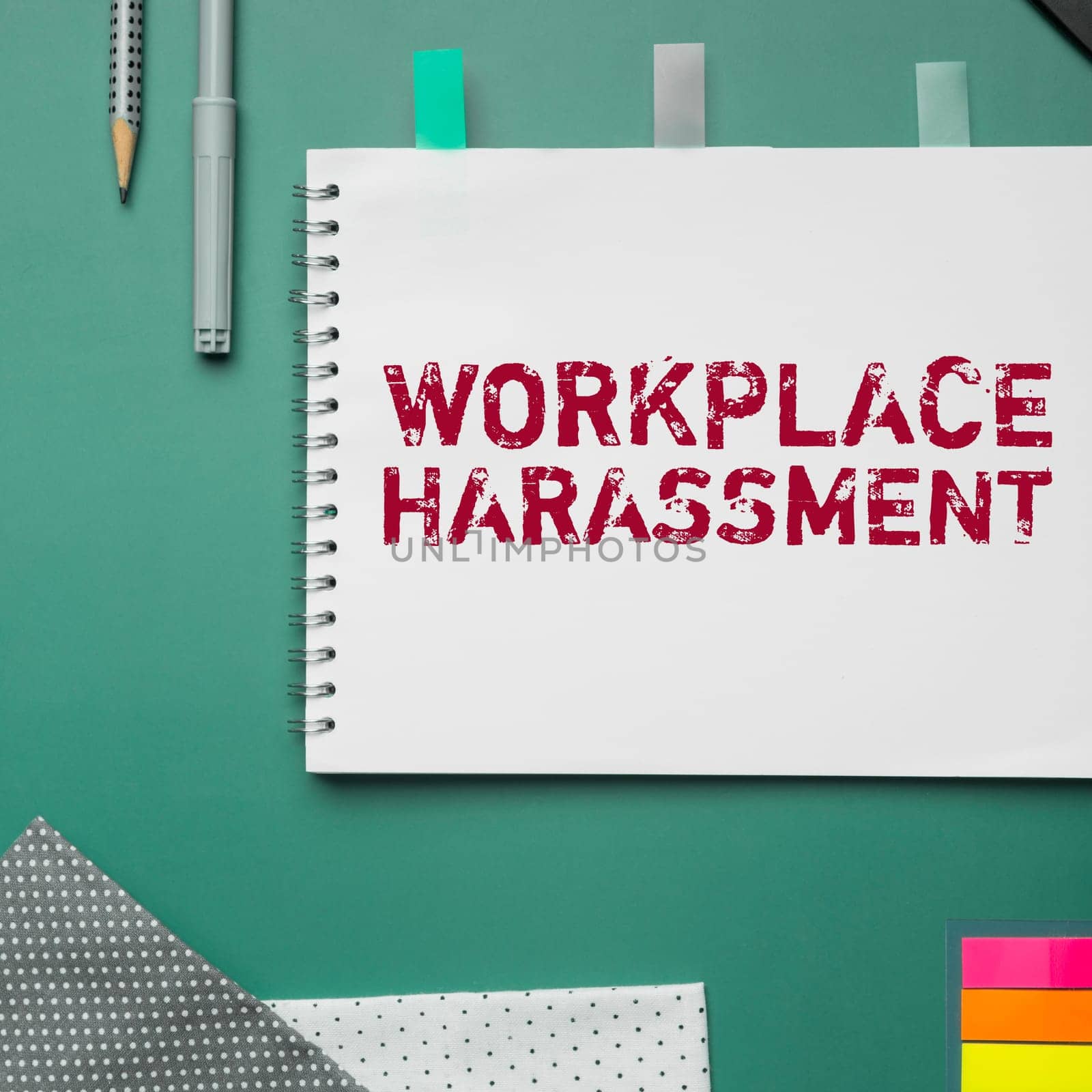 Conceptual display Workplace Harassment, Internet Concept Different race gender age sexual orientation of workers