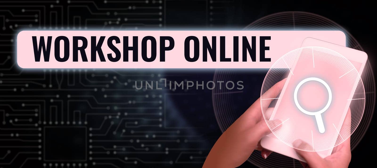 Conceptual display Workshop Online, Internet Concept room or building in which goods are manufactured repaired
