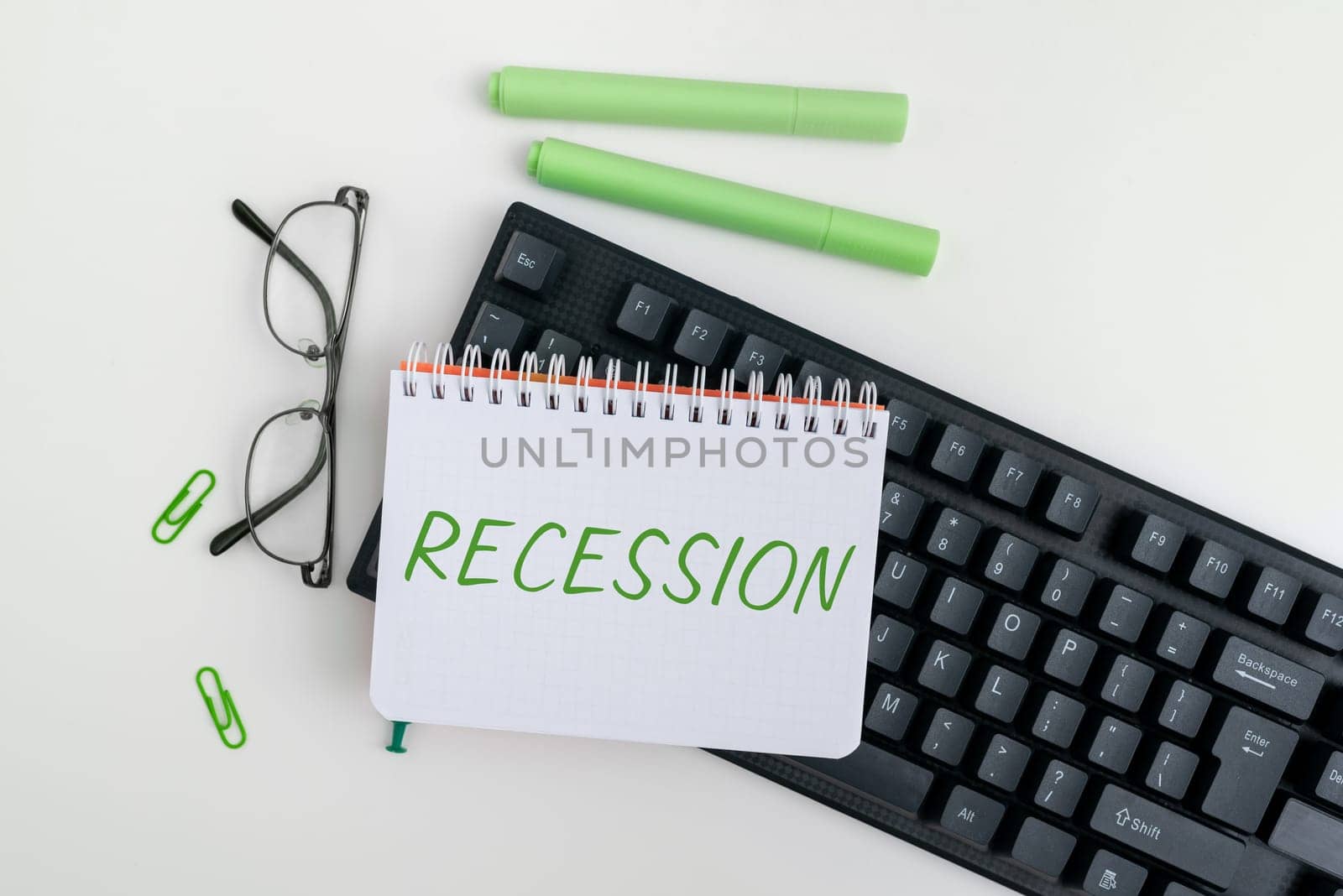 Text showing inspiration Recession, Business idea the process of progressive decrease in growing, period of reduction