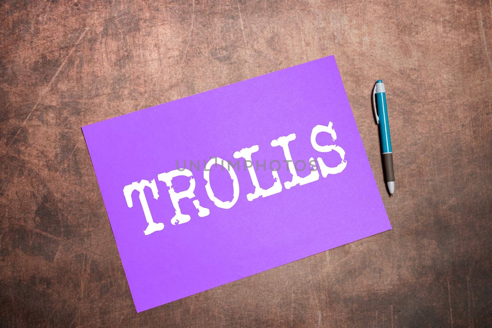 Conceptual caption Trolls, Word for Internet slang troll person who starts upsets people on Internet