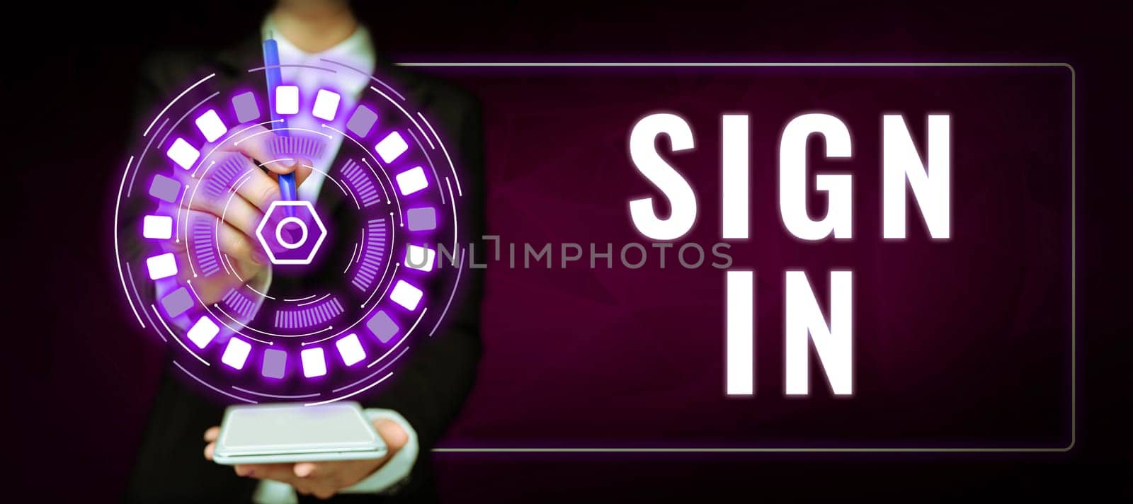 Writing displaying text Sign In, Business showcase to write your name on a form when entering or leaving a place
