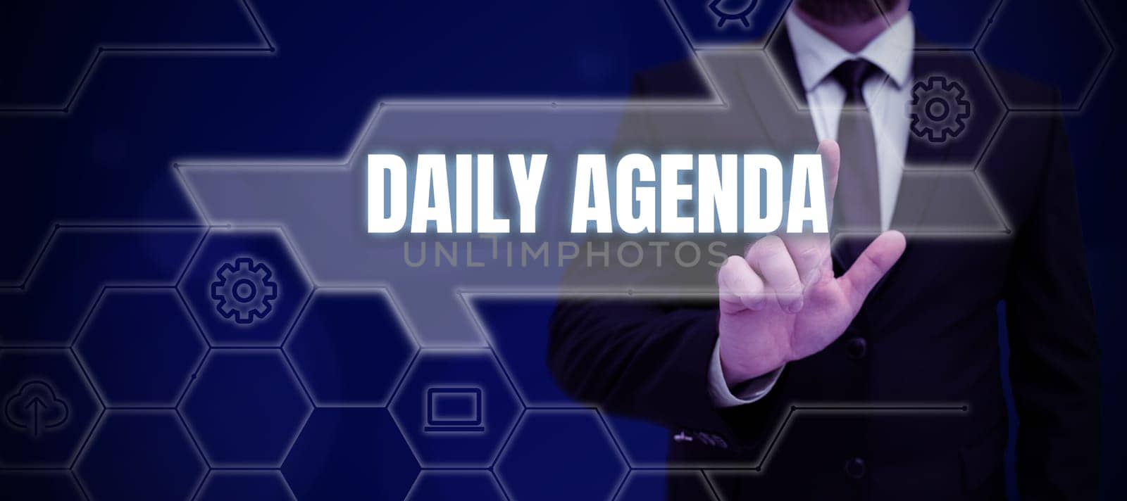 Inspiration showing sign Daily Agenda, Word Written on To do list of items be discussed daily or at formal important meeting