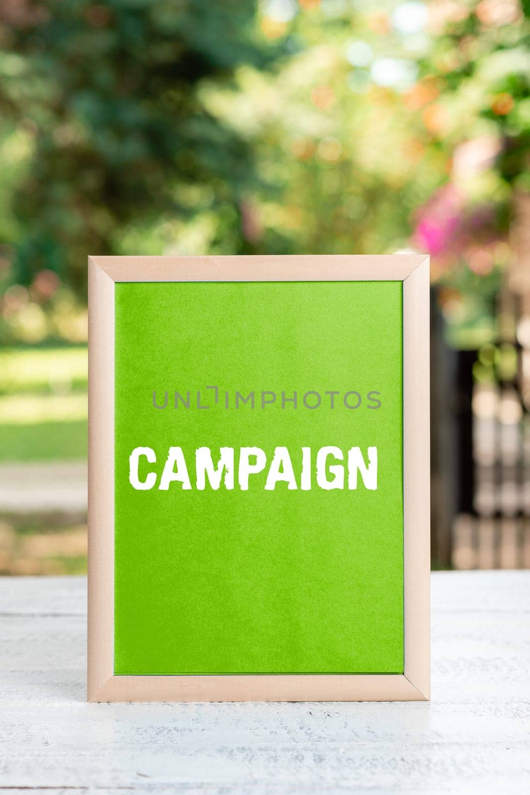 Conceptual display Campaign, Word Written on organized course of action to promote and sell product service