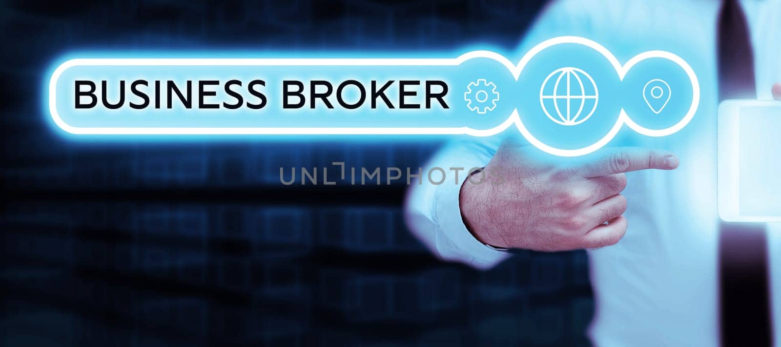 Sign displaying Business Broker, Concept meaning publishing short-form content of a business