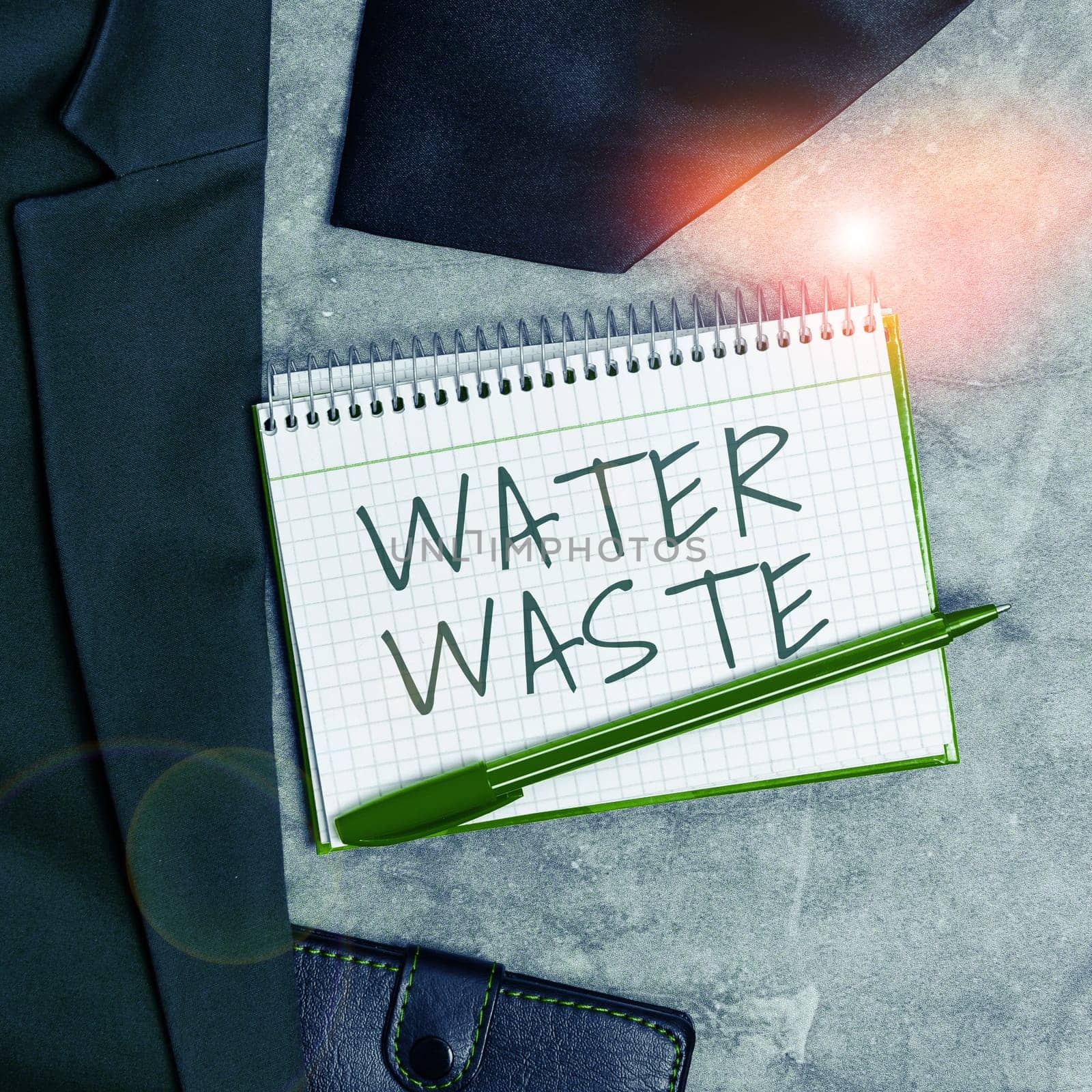 Conceptual display Water Waste, Word Written on liquid that has been used as part of an industrial process