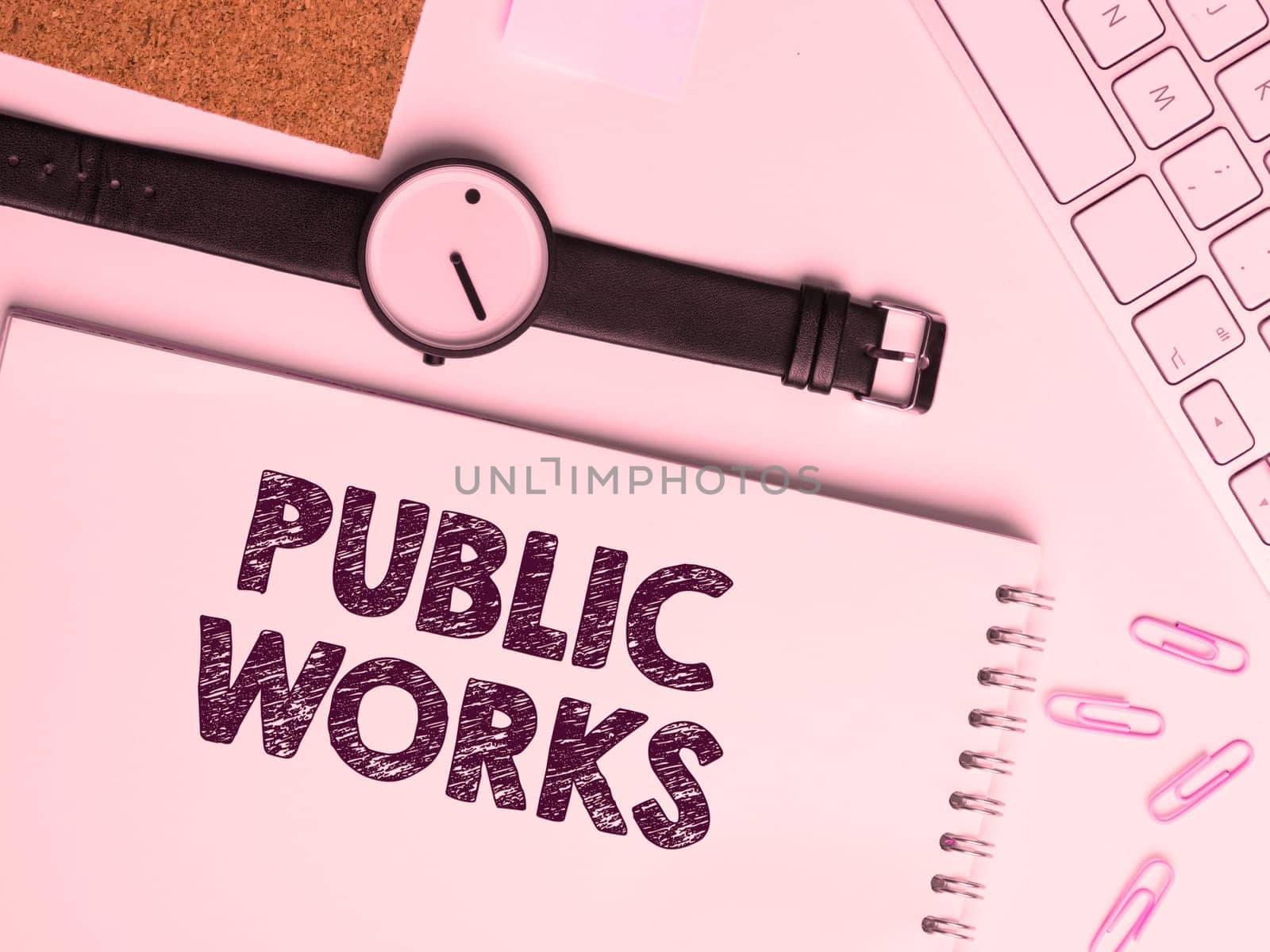 Text showing inspiration Public Works, Business overview Describes the viewing of an event in a public crowd