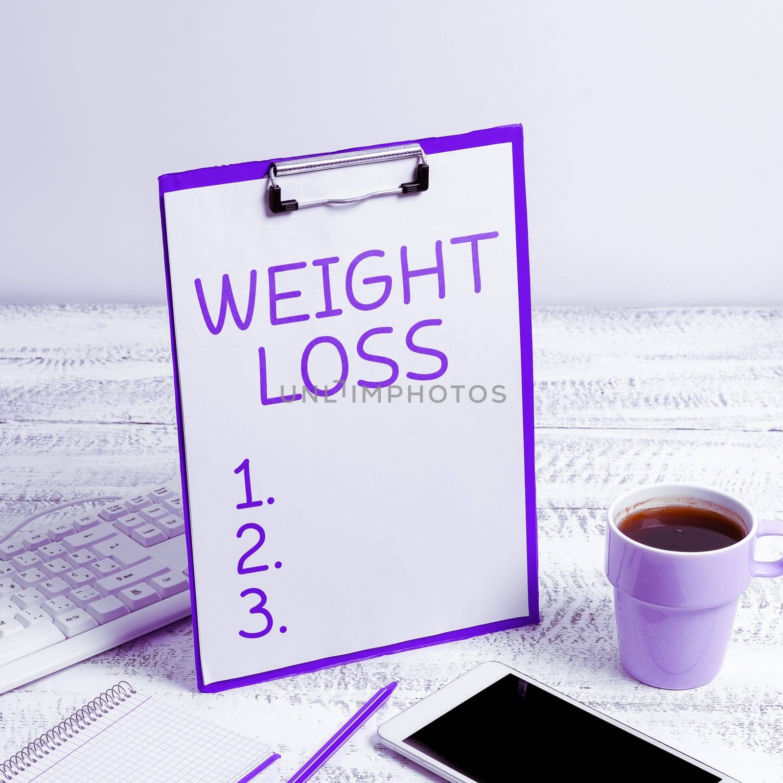 Text caption presenting Weight Loss, Business concept Decrease in Body Fluid Muscle Mass Reduce Fat Dispose Tissue
