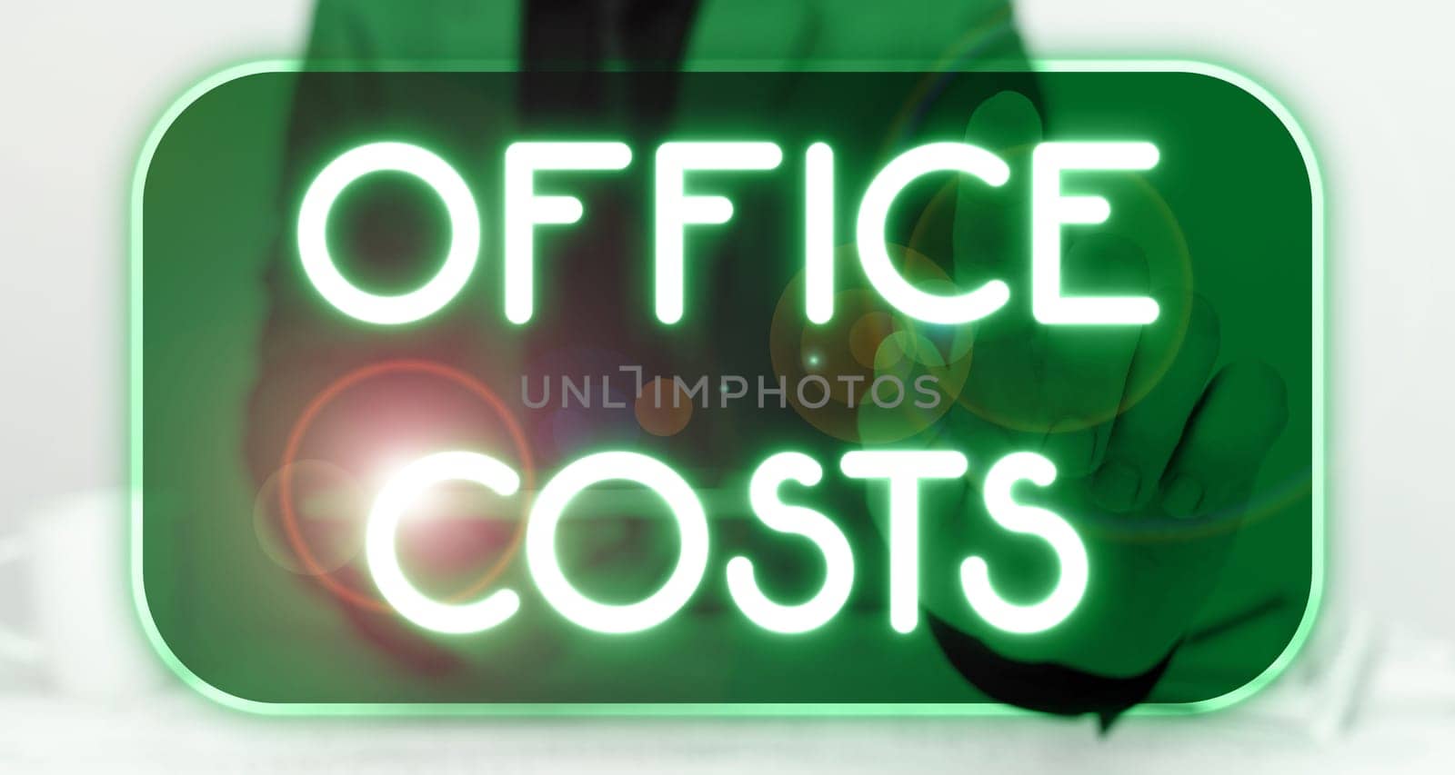 Writing displaying text Office Costs, Business approach amount of money paid to landlord to cover expenses on workroom