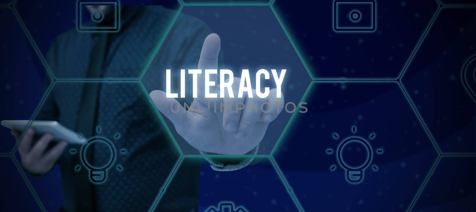 Writing displaying text Literacy, Word Written on ability to read and write competence or knowledge in specified area
