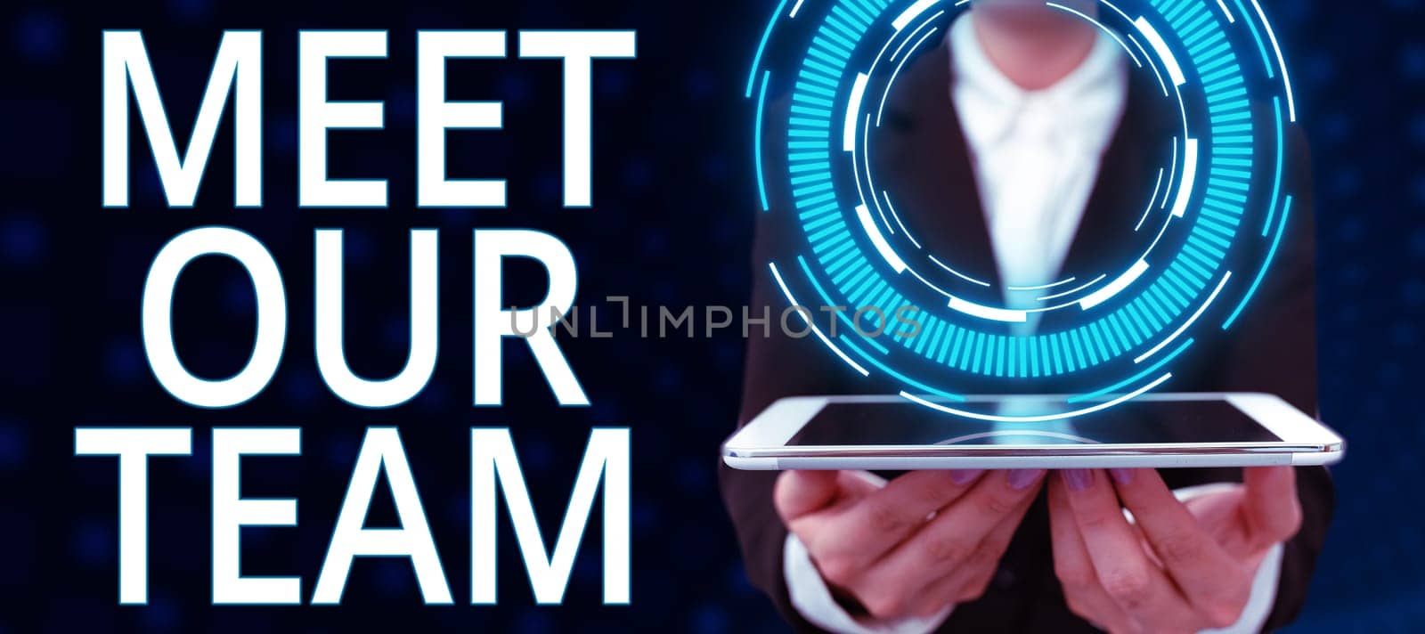 Conceptual caption Meet Our Team, Conceptual photo introducing another person to your team mates in the company