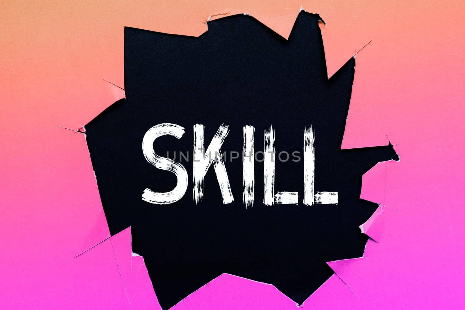 Text caption presenting Skill, Business concept ability to use one's knowledge effectively and readily in execution