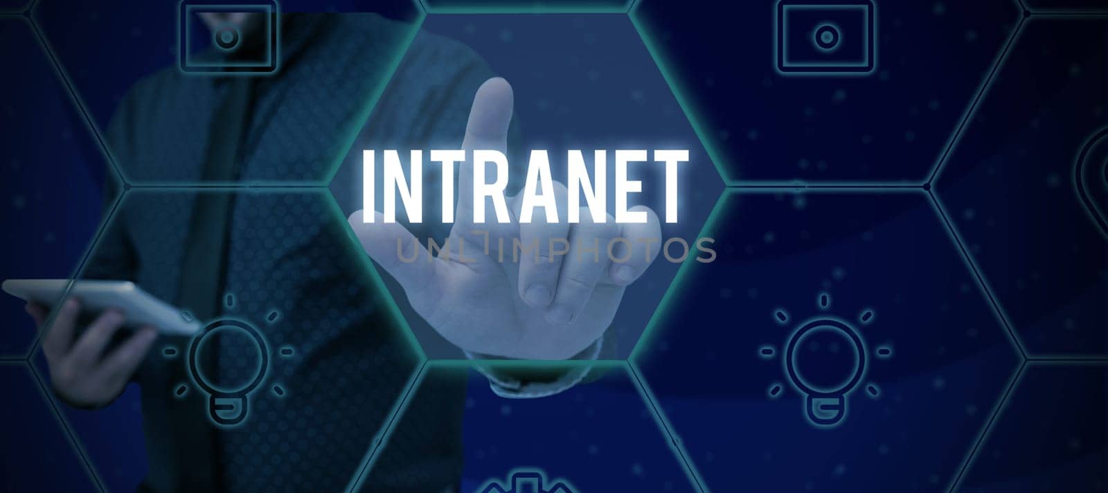Conceptual display Intranet, Internet Concept local or restricted communications network especially private one