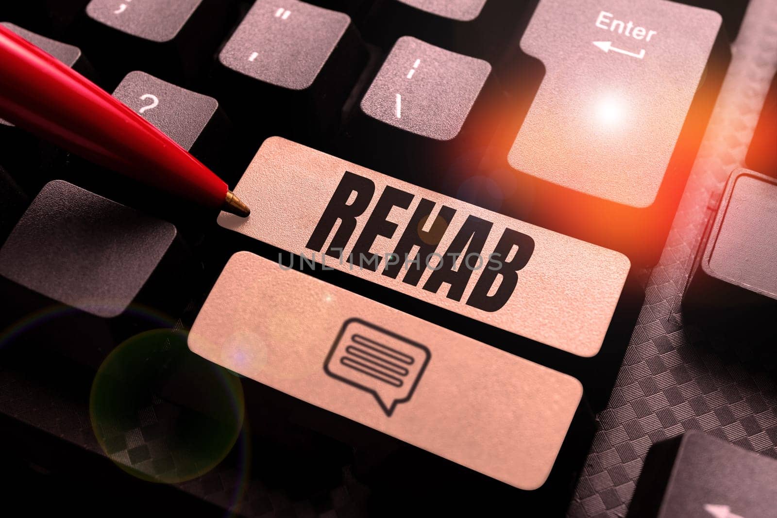 Inspiration showing sign Rehab, Business overview course treatment for drug alcohol dependence typically at residential