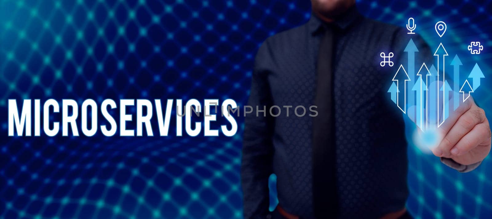 Hand writing sign Microservices, Business overview Software development technique Building single function module