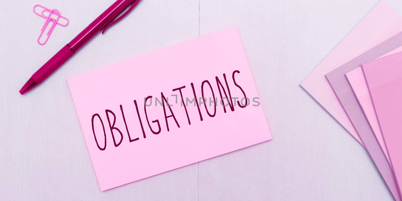Handwriting text Obligations, Business overview Condition of being morally or legally bound to do something Debt