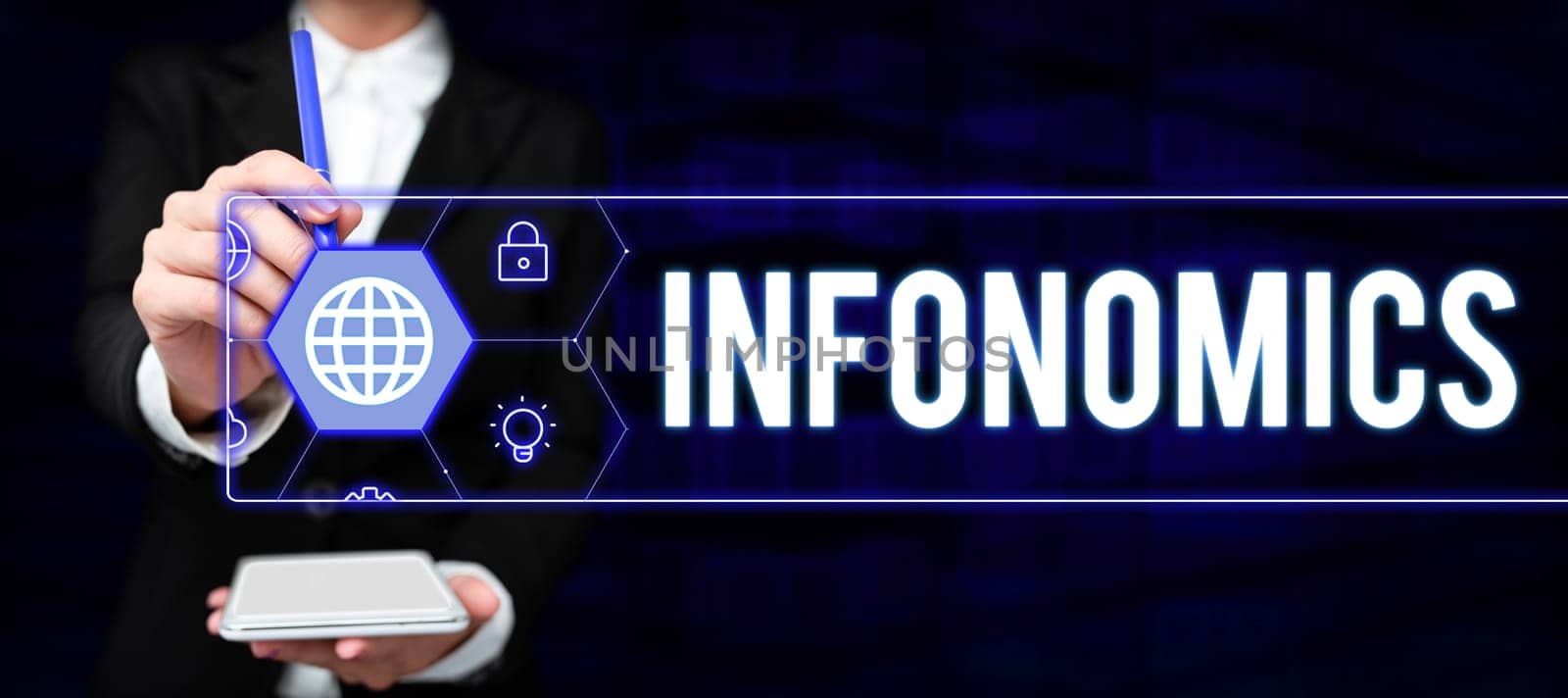 Sign displaying Infonomics, Business showcase visual image used to represent information or data