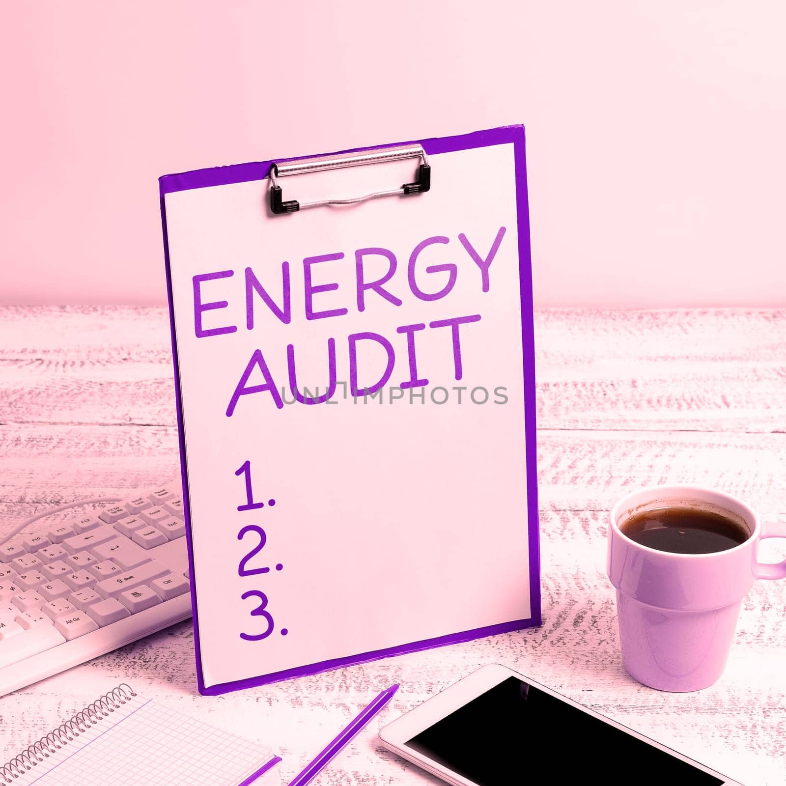 Writing displaying text Energy Audit, Business overview assessment of the energy needs and efficiency of a building