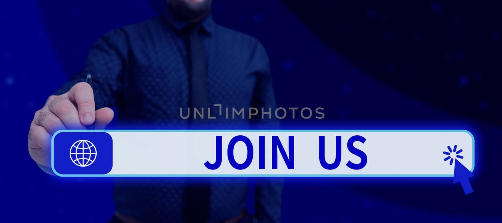 Text sign showing Join Us, Business idea Register in community Team or blog Sign up at social media