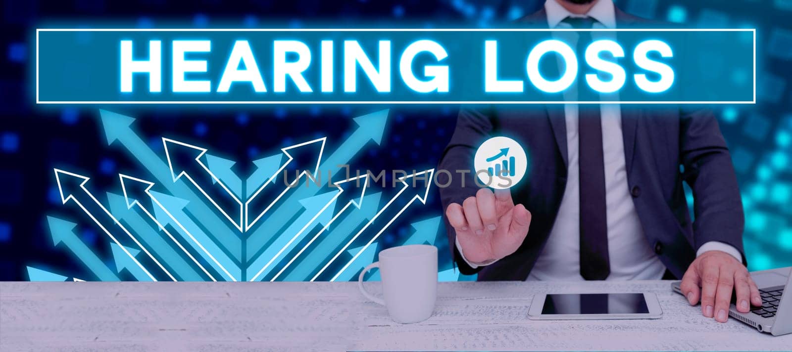 Text caption presenting Hearing Loss, Business overview is partial or total inability to listen to sounds normally