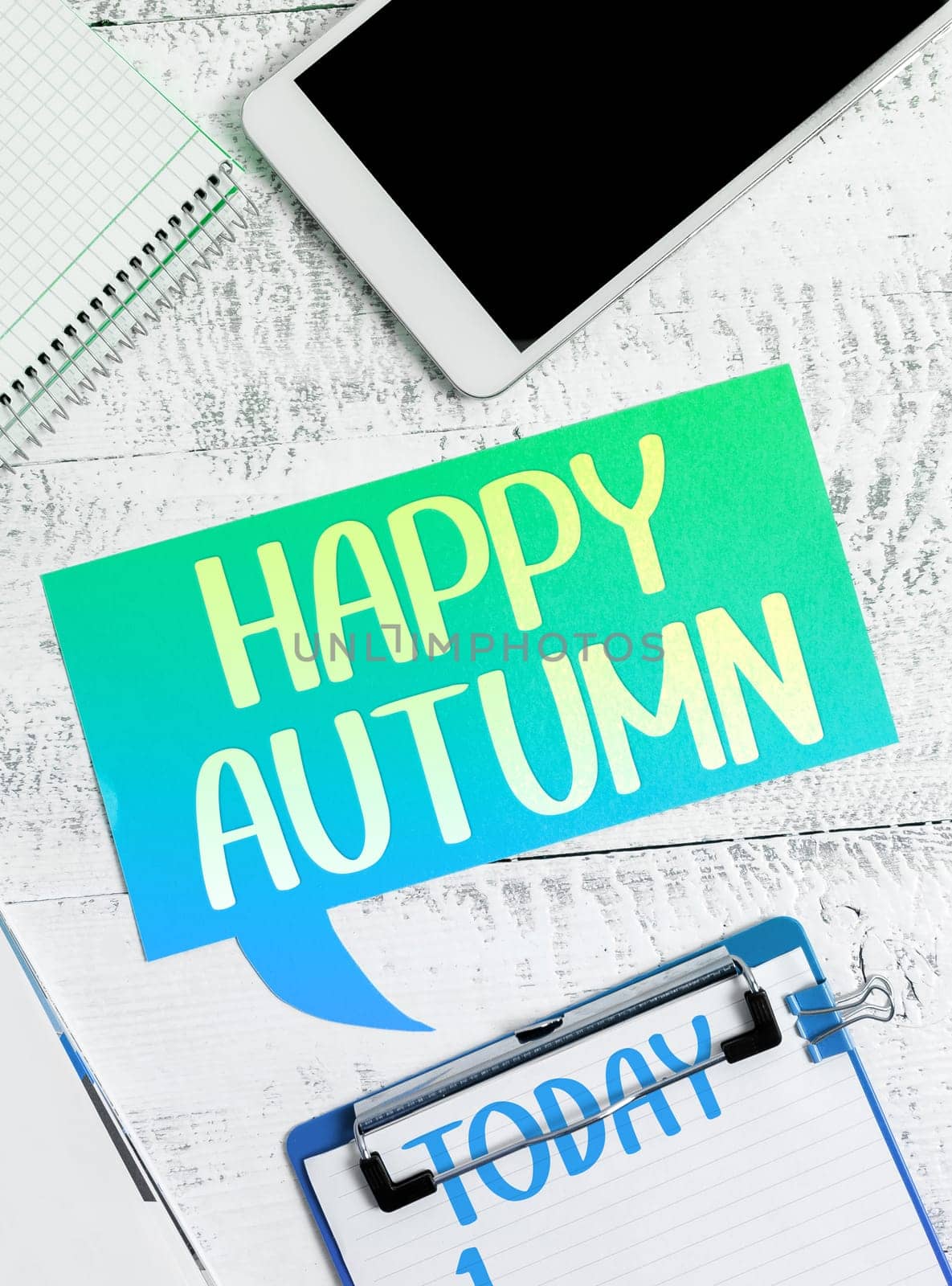 Sign displaying Happy Autumn, Word Written on Annual Special Milestone Commemoration