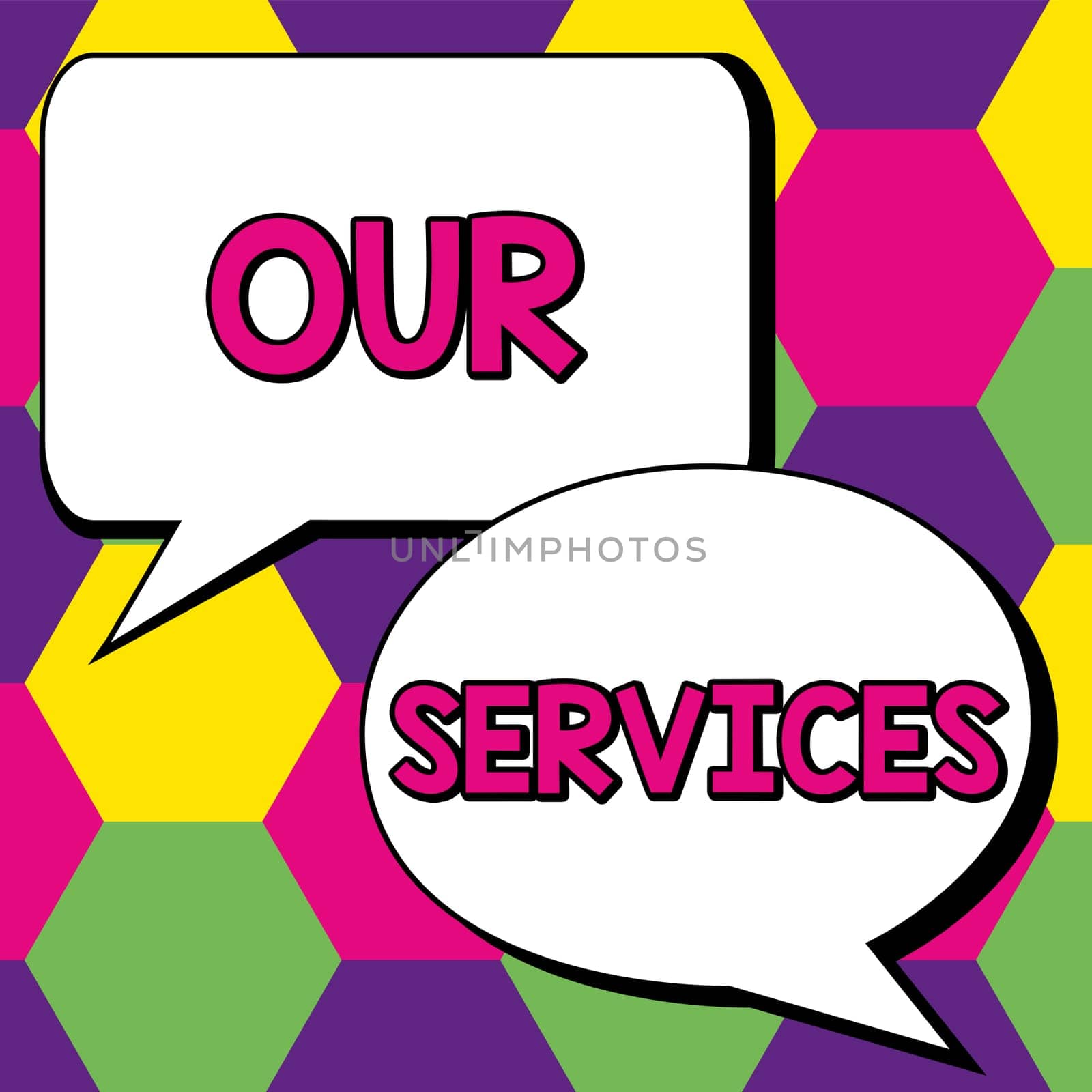 Hand writing sign Our Services, Business idea The occupation or function of serving Intangible products