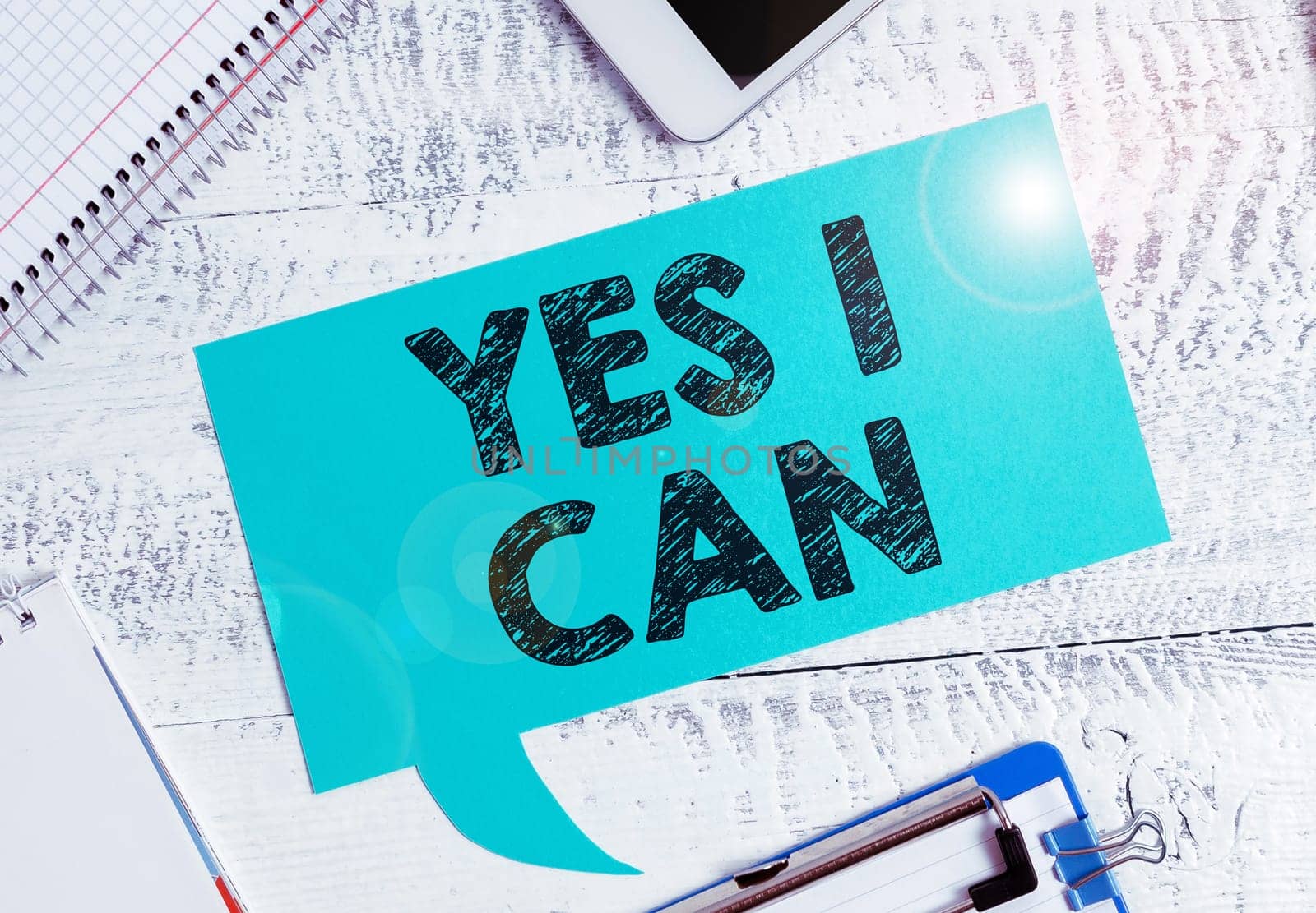 Text showing inspiration Yes I Can, Word for Motivation to do something have the enough strength to keep going