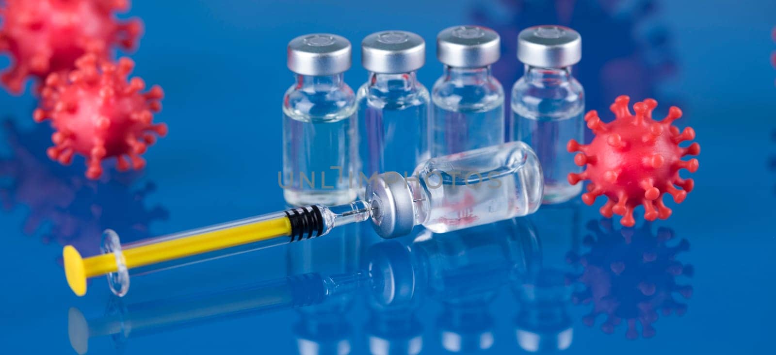 Close up medical syringe with a vaccine