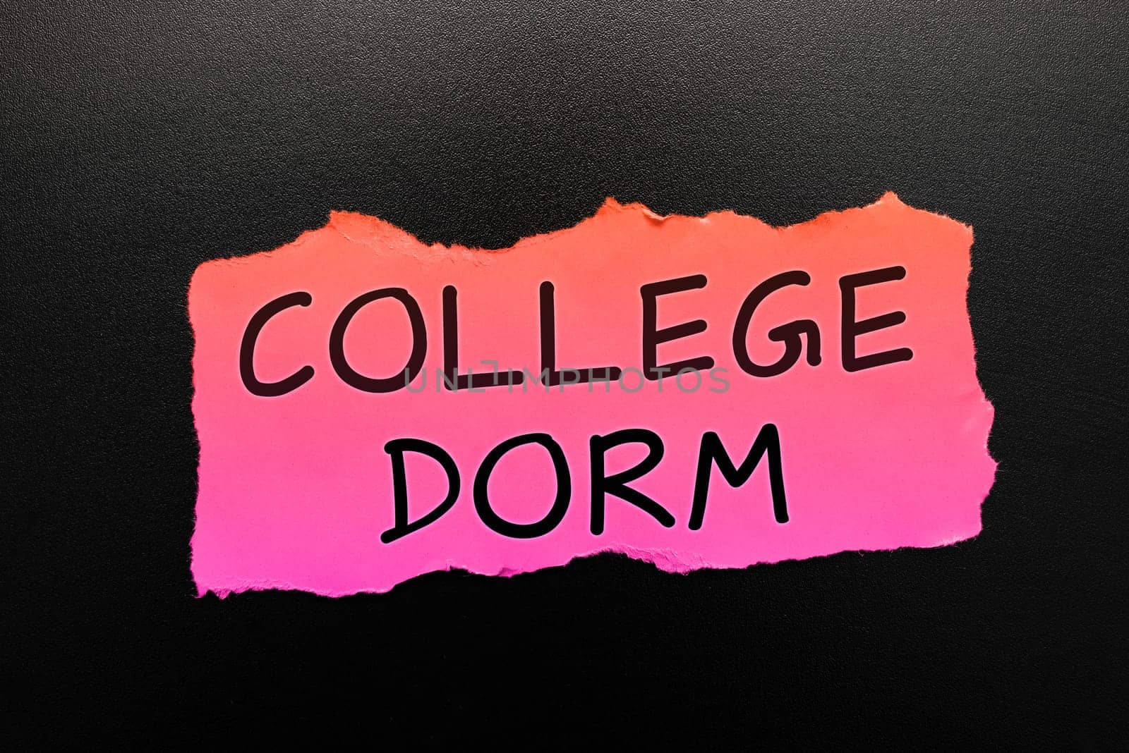 Sign displaying College Dorm, Word Written on residence hall providing rooms for college individuals or for groups of students