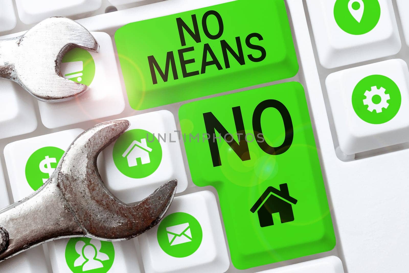 Text showing inspiration No Means No, Internet Concept Stop abuse gender violence Negative response Sexual harassment