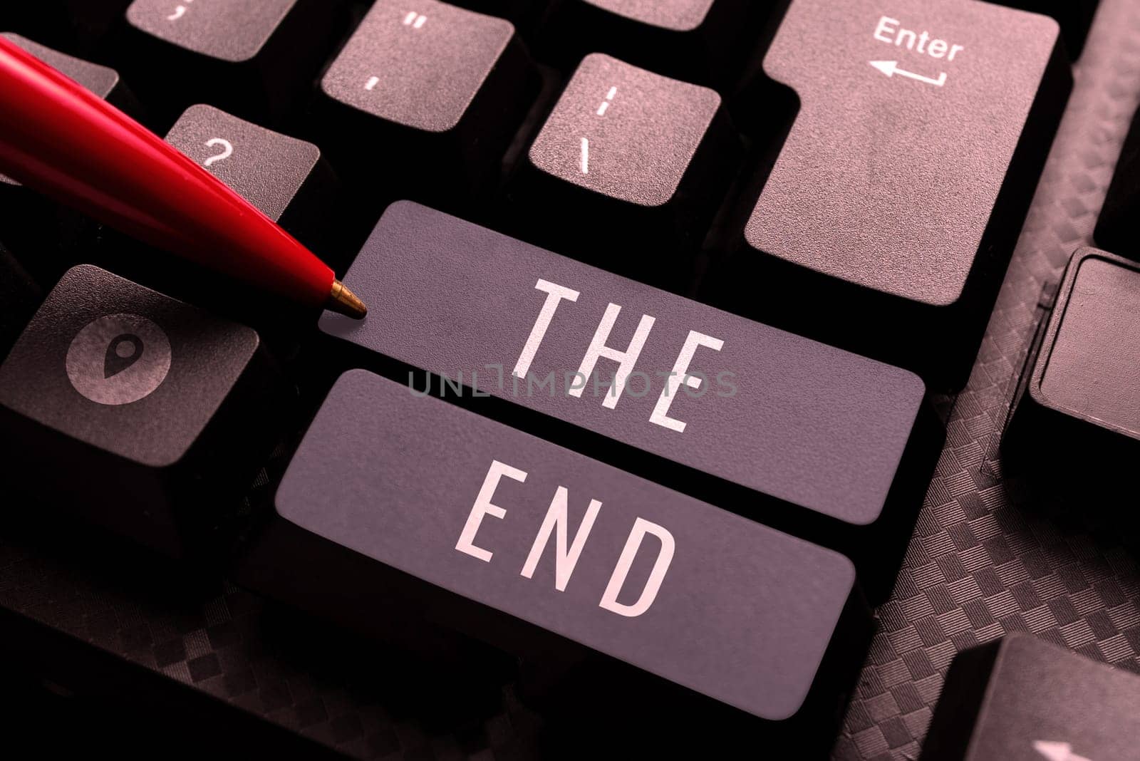 Text sign showing The End, Business approach Final part of play relationship event movie act Finish Conclusion