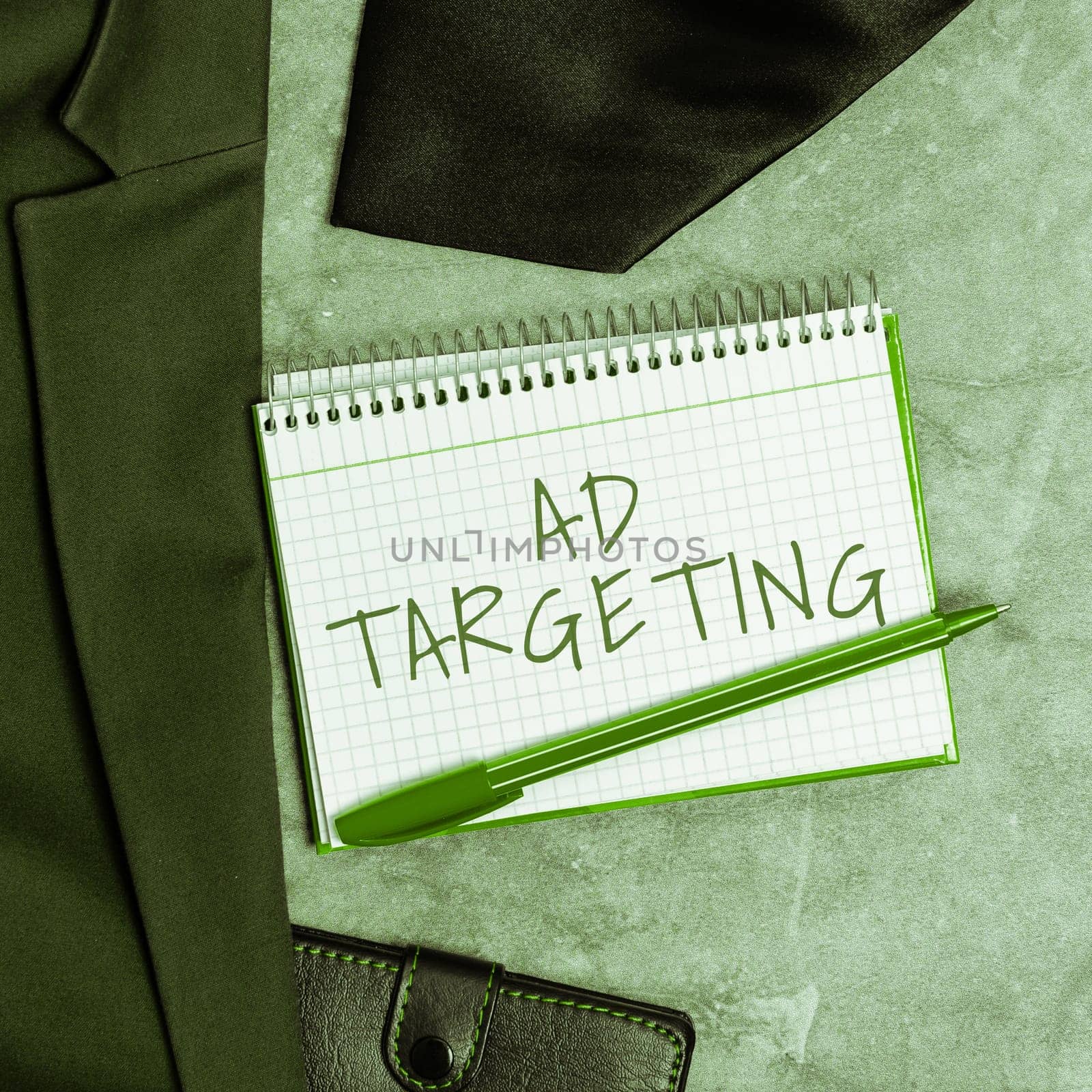 Sign displaying Ad Targeting, Word for target the most receptive audiences with certain traits