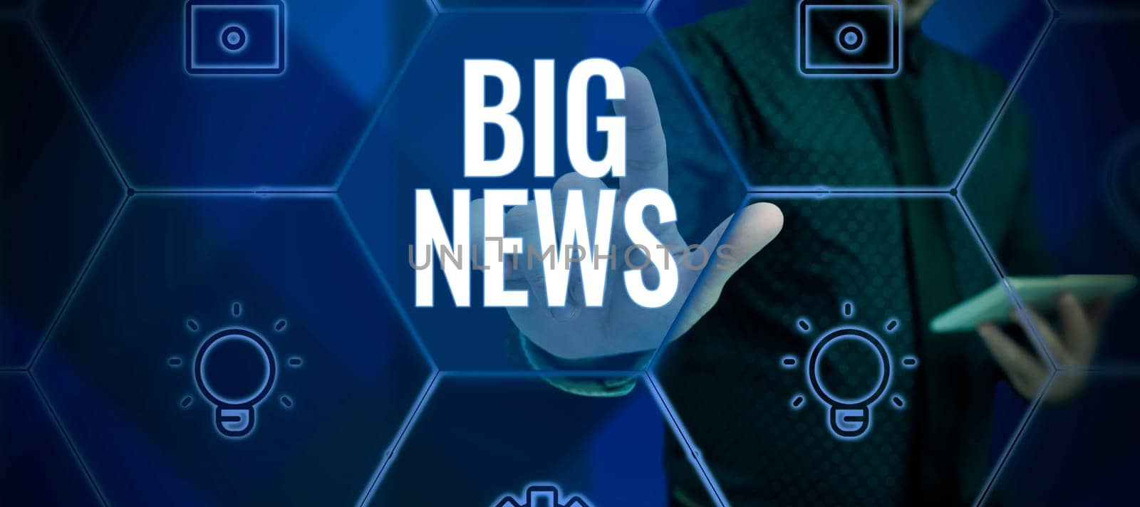 Text caption presenting Big News, Business overview knowing actions no one heard about it yet Teleporter journalist